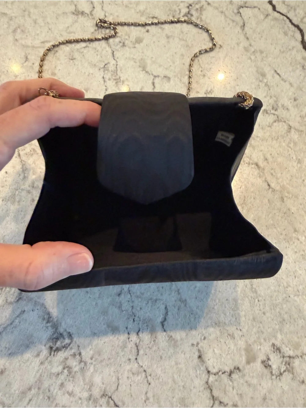 Vintage Black Satin Evening Clutch Purse Gold Chain Convertible Handbag